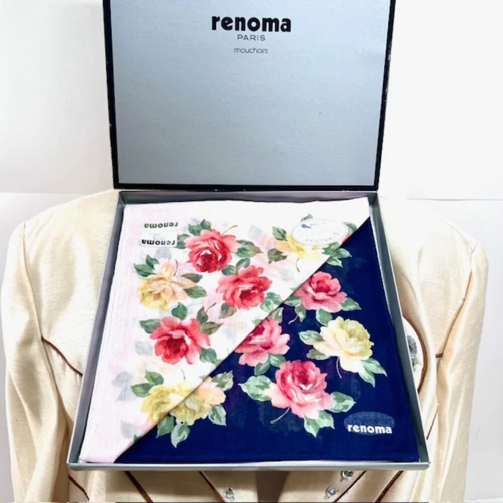 New in Box 2 RENOMA PARIS Mouchairw   Cotton Scarf Pocket Square 18